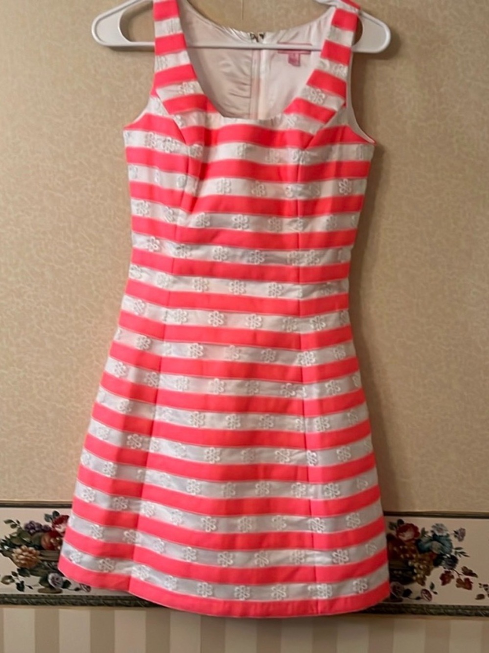 Lilly Pulitzer Coral Pink and White Striped Sleeveless Fit-and-Flare Dress